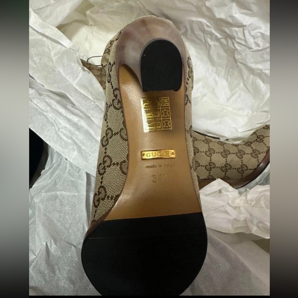 Gucci Brown Monogram Heeled Boots - Picture 4 of 6